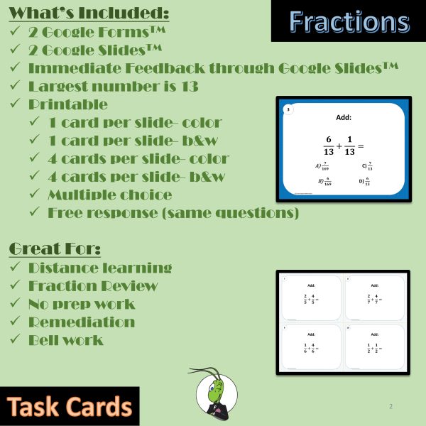 Adding Fractions Task Cards, Google Slides and Google Forms Set 0.5 ...