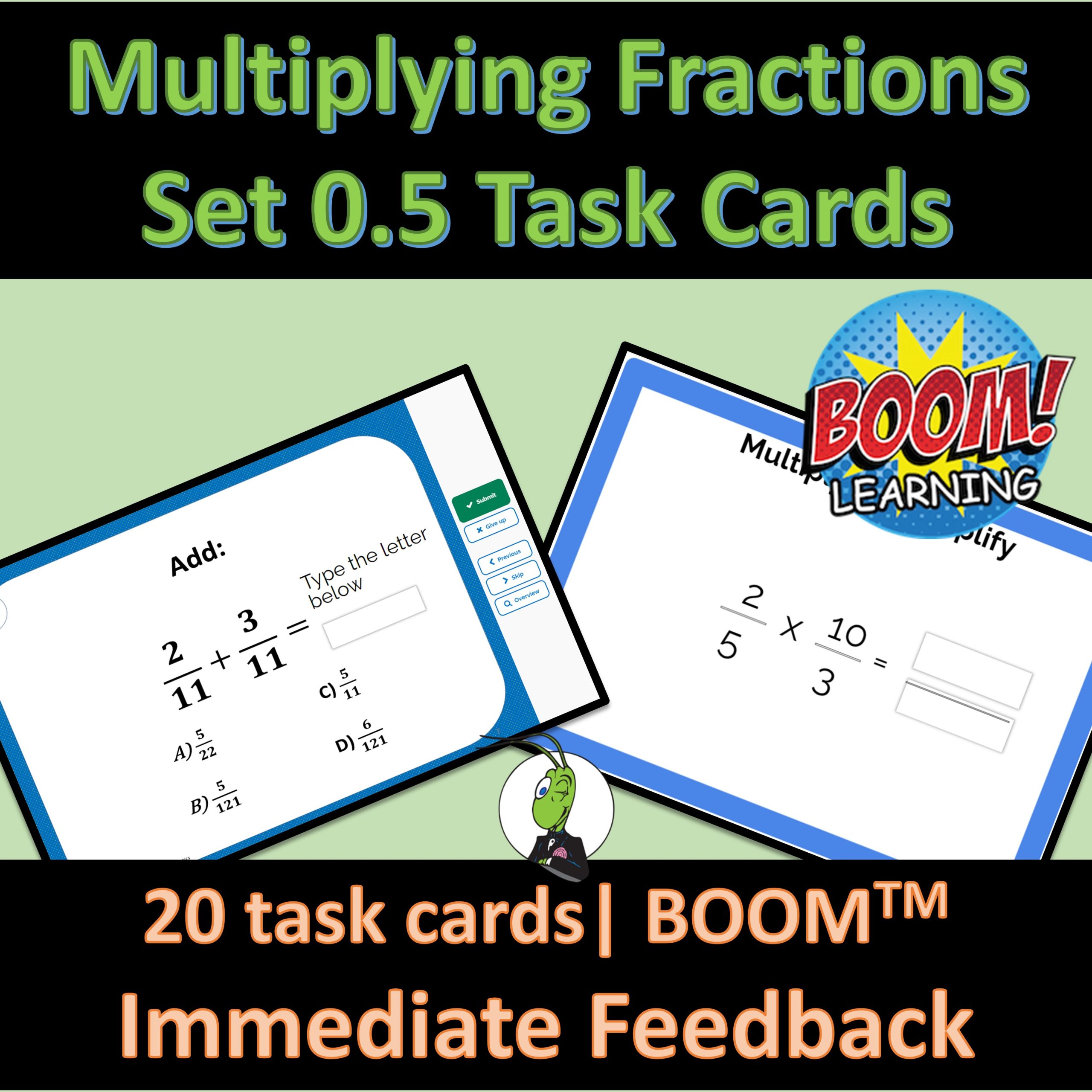 Multiplying Fractions Set 0.5 Boom Digital Task Cards