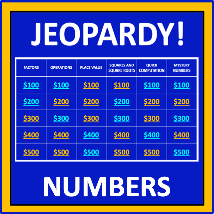 Numbers Jeopardy - an interactive math game
