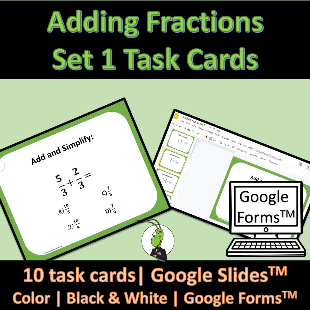 Adding Fractions Task Cards, Google Slides and Google Forms Set 1 ...