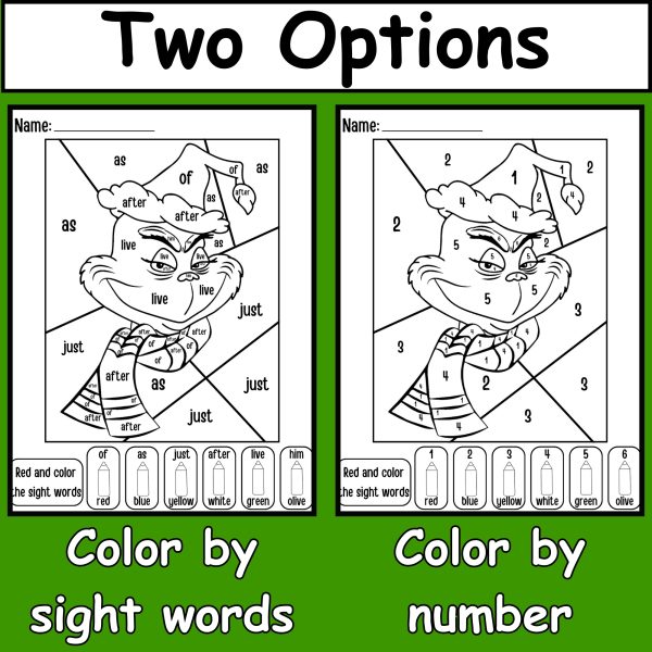 The Grinch Color by Number | Grinchmas Color by Sight Word, Grinch ...