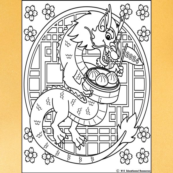 Happy New year 2024 Coloring pages Year Of The Dragon Chinese New Year ...
