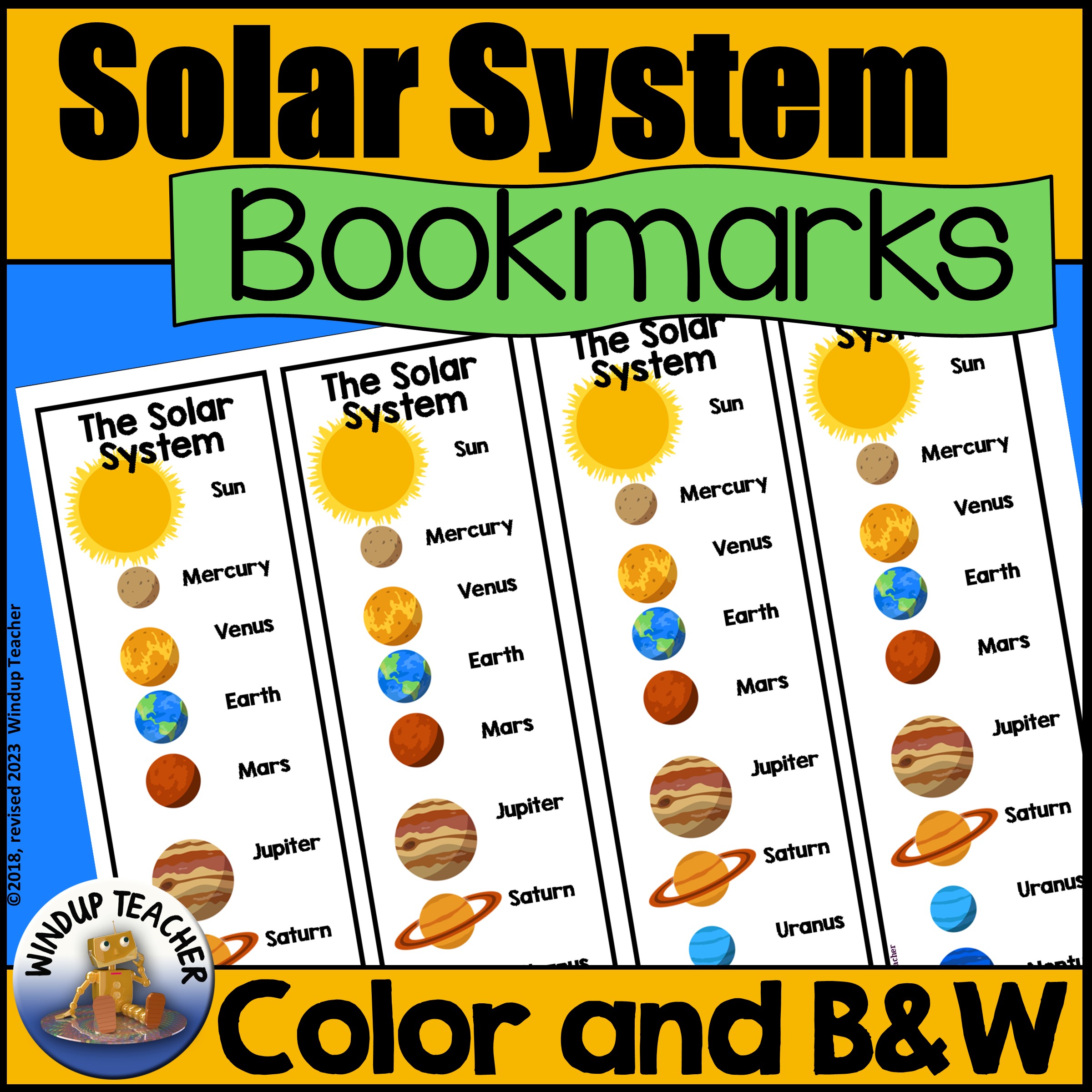 Planet Bookmarks to Color - Solar System Bookmarks in Color and B&W
