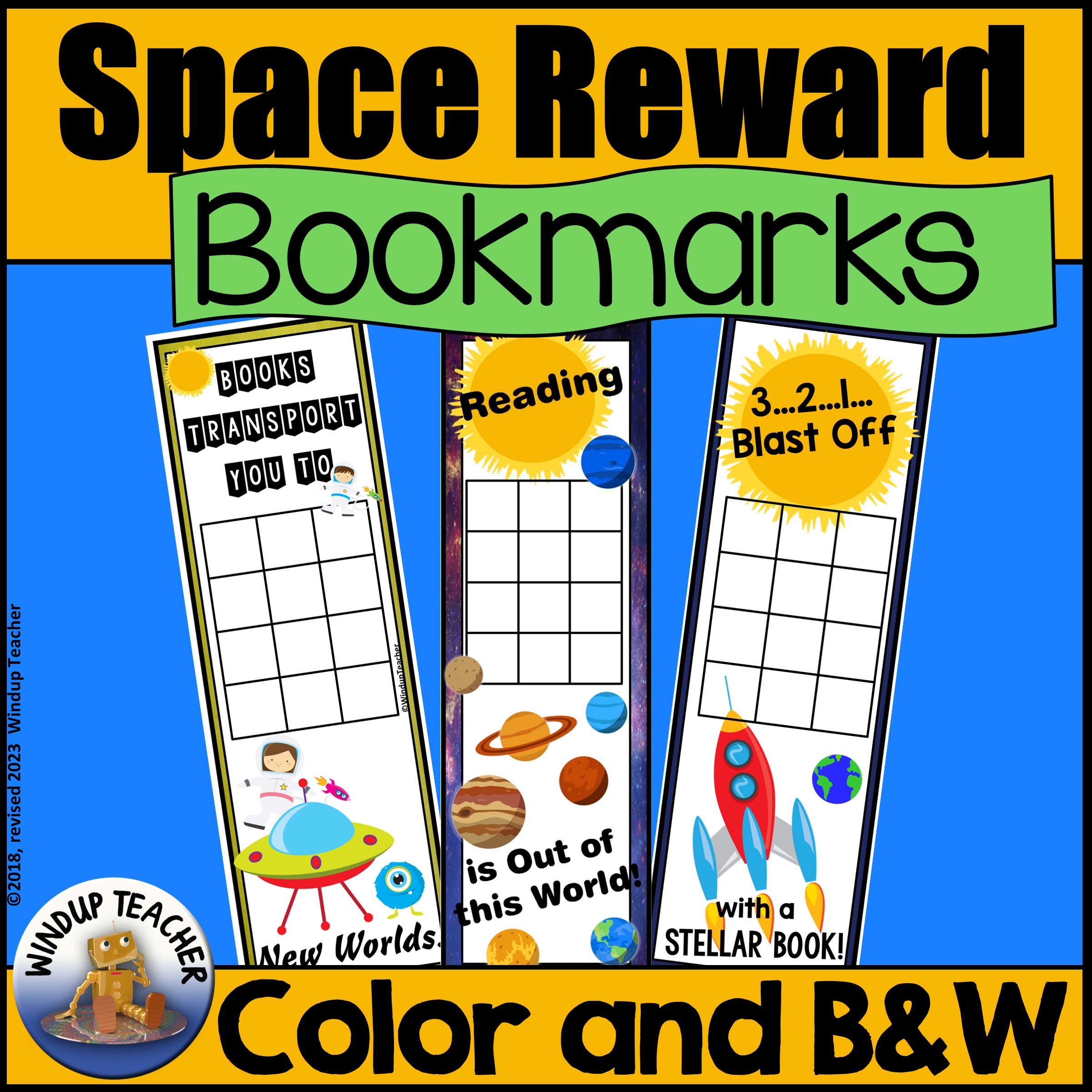 Space Bookmarks - Reading Sticker Reward Chart with Planets, Rocket Ship & Alien
