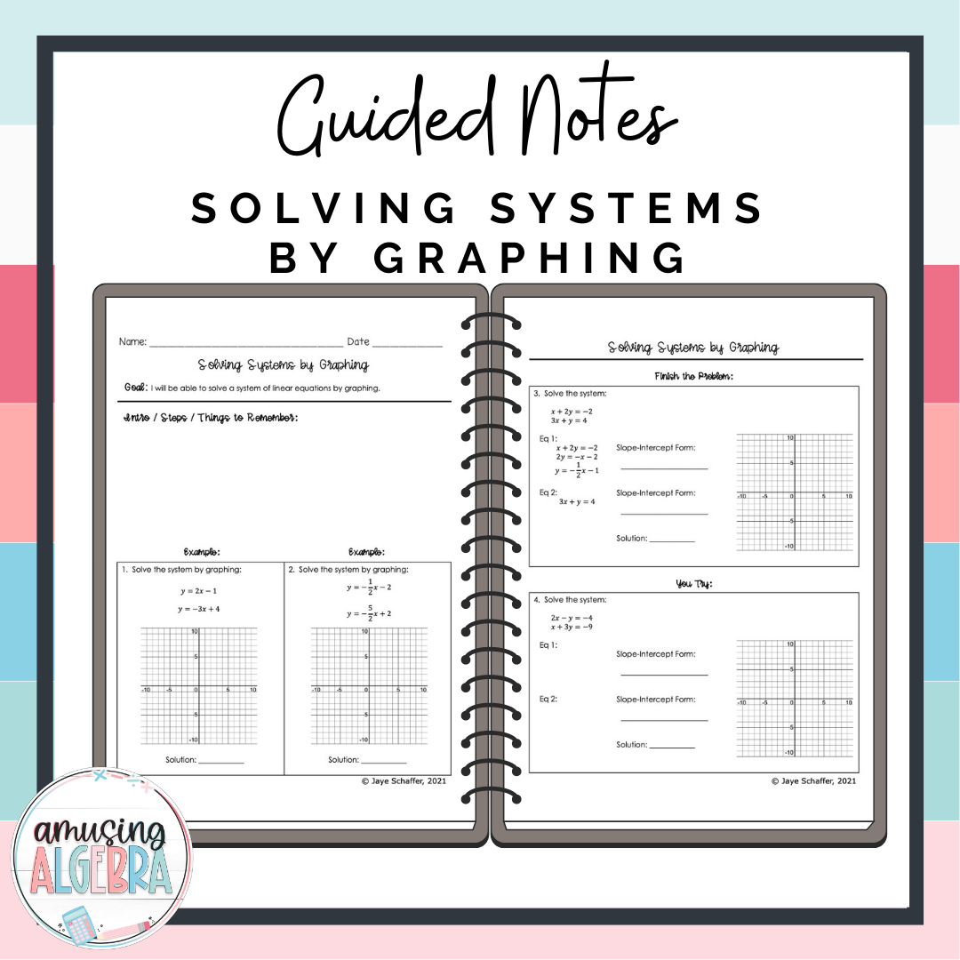 Algebra 1 Solving Systems of Equations by Graphing Scaffolded Guided Notes