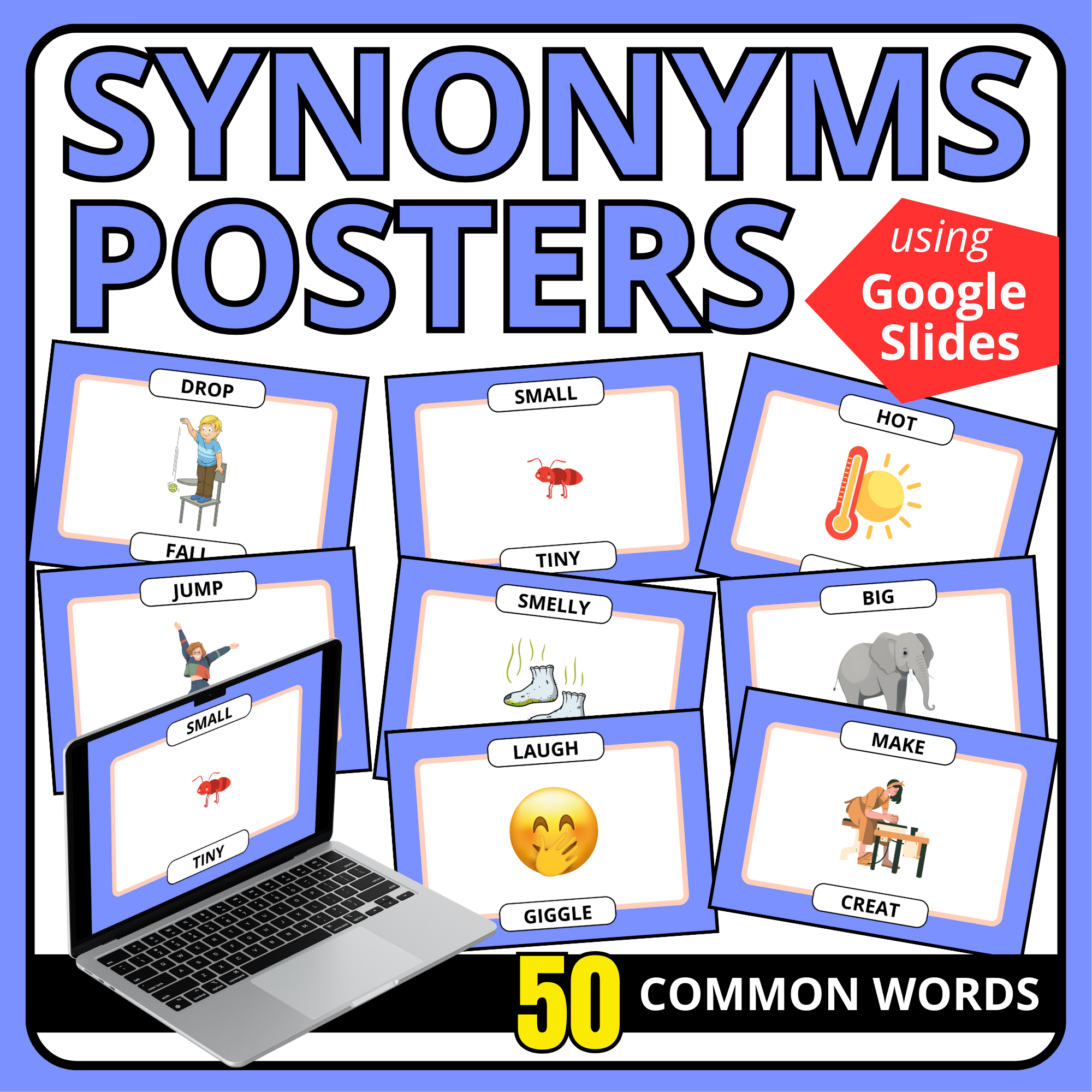 Synonyms Posters.Print and Digital Vocabulary Flash Cards