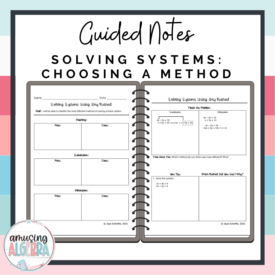 Algebra 1 Solving Systems by Any Method Scaffolded Guided Notes