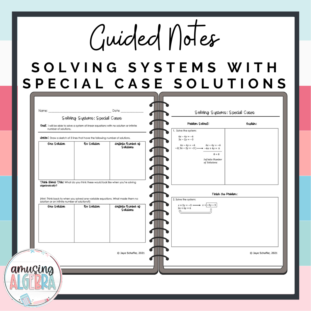 Algebra 1 Solving Systems With Special Case Solutions Scaffolded Guided Notes