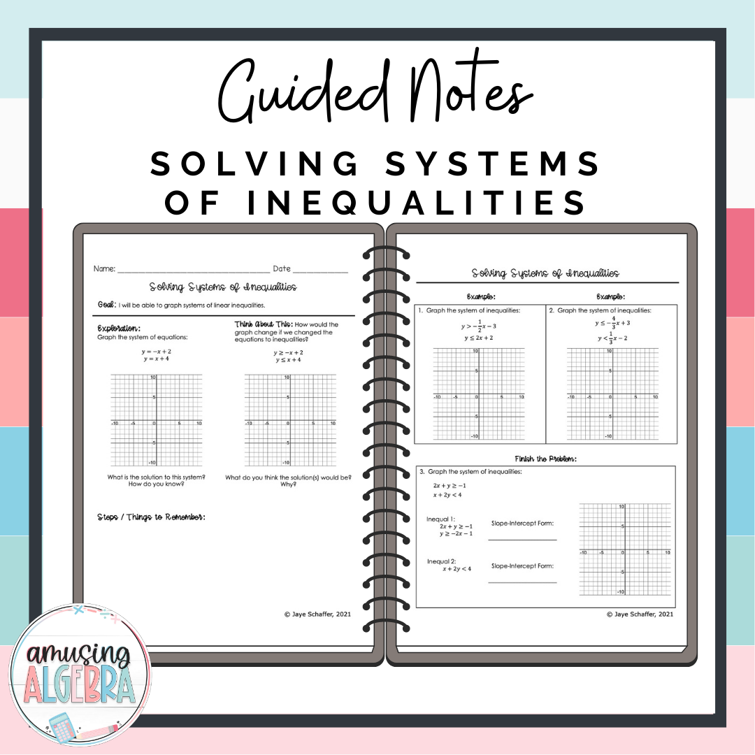 Algebra 1 Graphing Systems of Inequalities Scaffolded Guided Notes