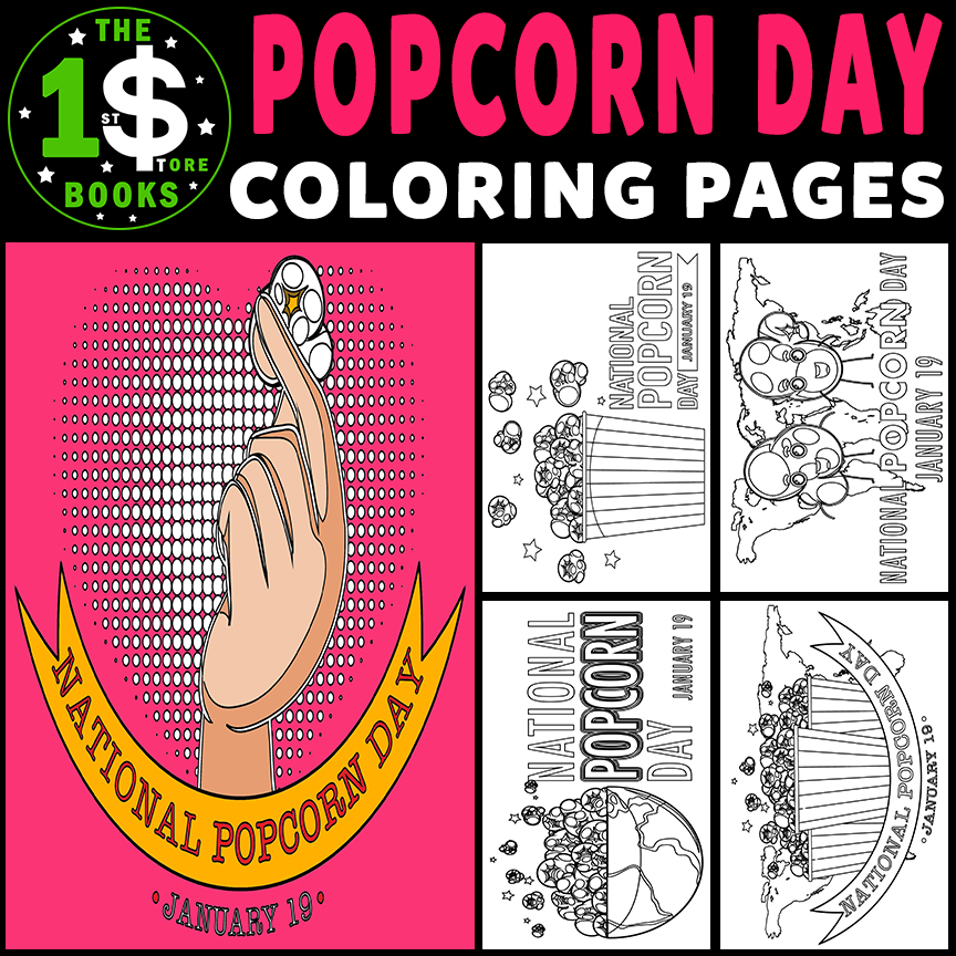 National Popcorn Day Coloring Pages | 19 January Holiday Coloring Sheets