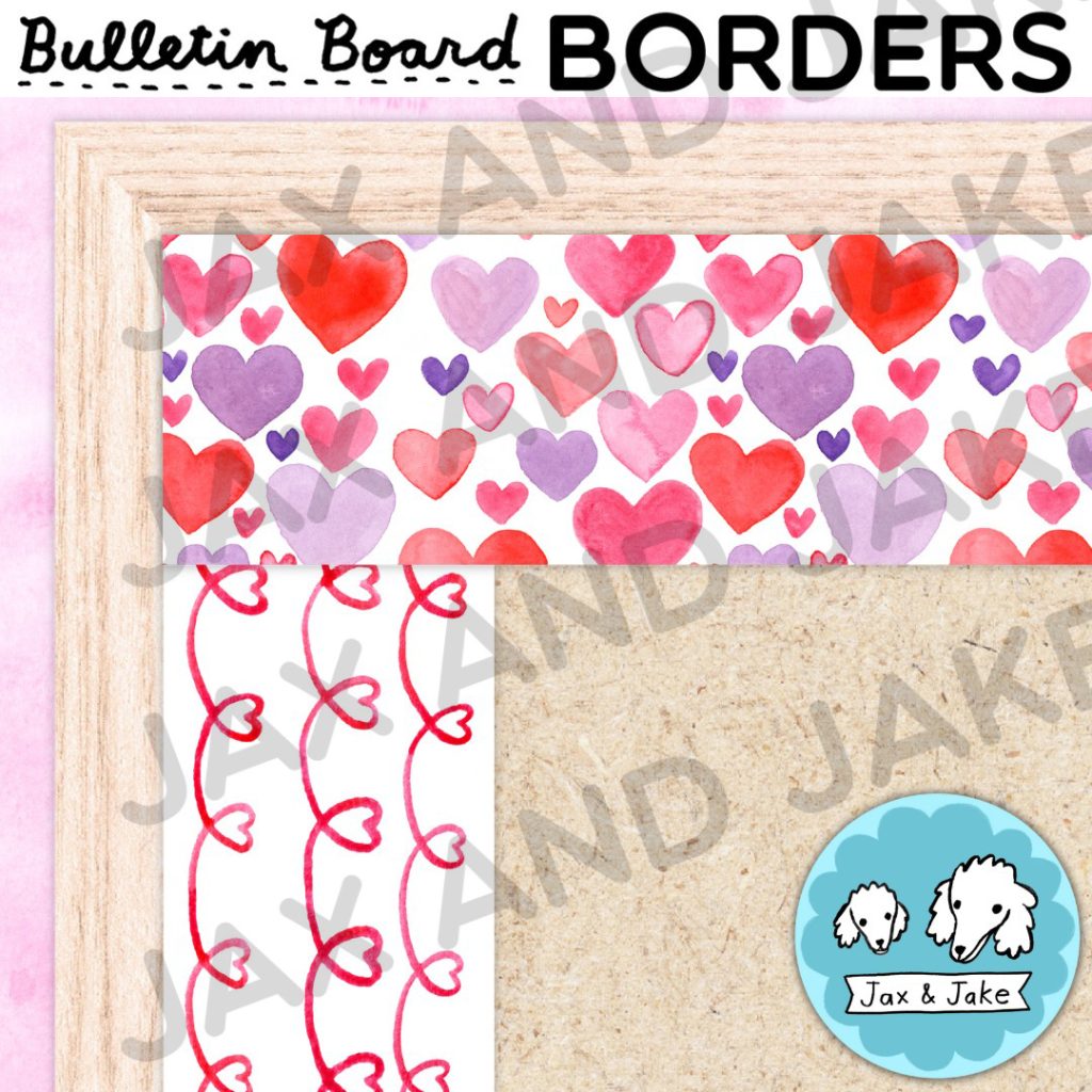Valentine Bulletin Board Borders - Printable Watercolor Heart Classroom ...