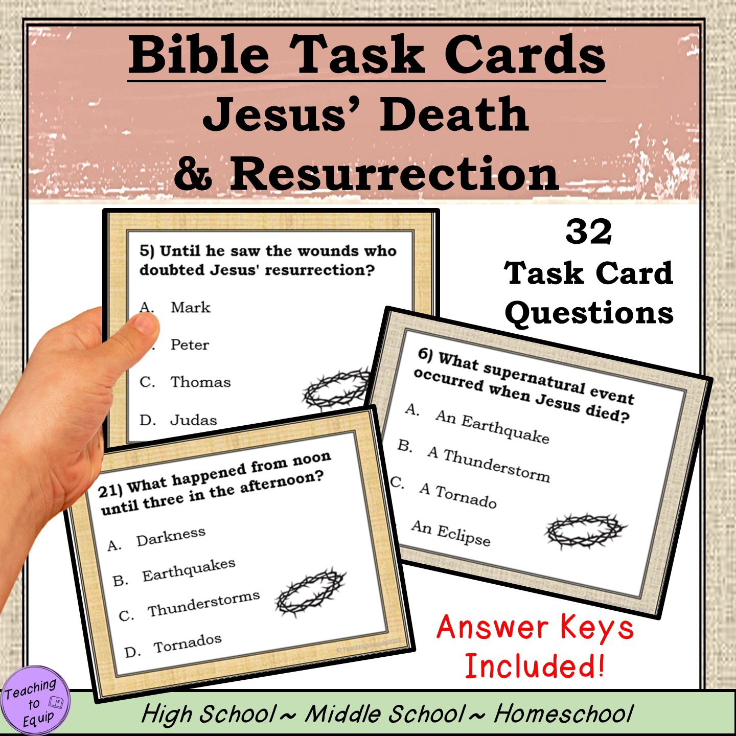 Jesus Death and Resurrection Bible Trivia Task Cards Easter activity