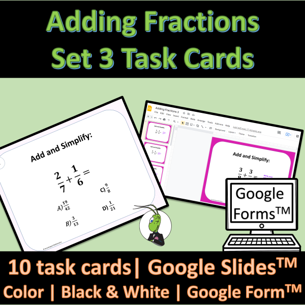 Adding Fractions Unlike Denominators Task Cards, Google Slides and ...