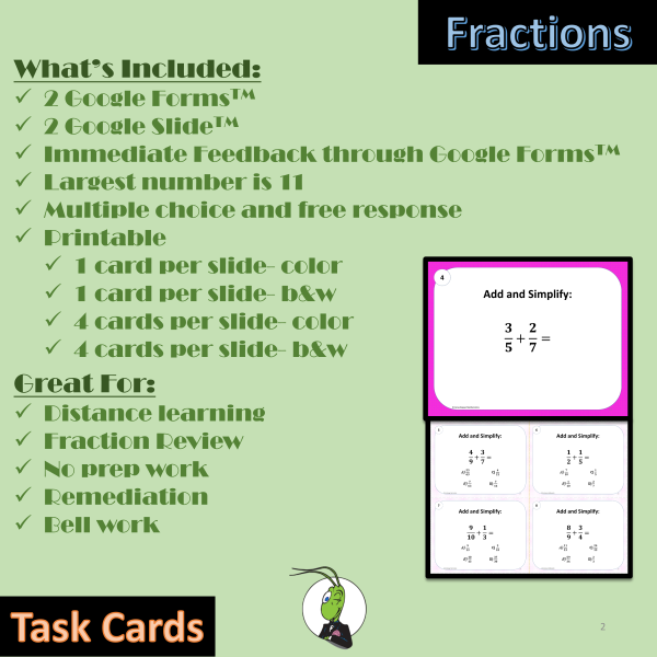 Adding Fractions Unlike Denominators Task Cards, Google Slides and ...