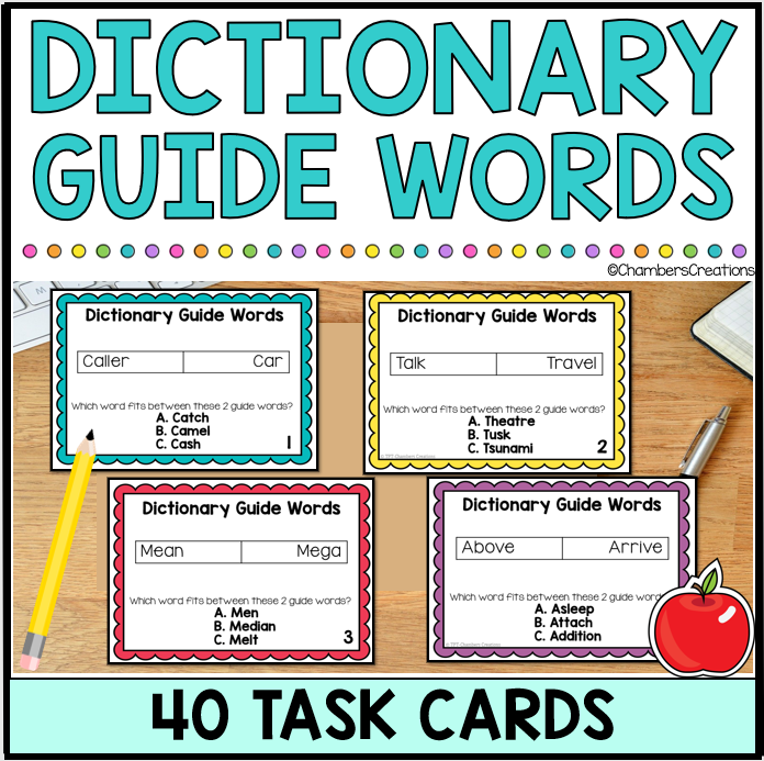 Dictionary Guide Words Task Cards for Alphabetizing Practice