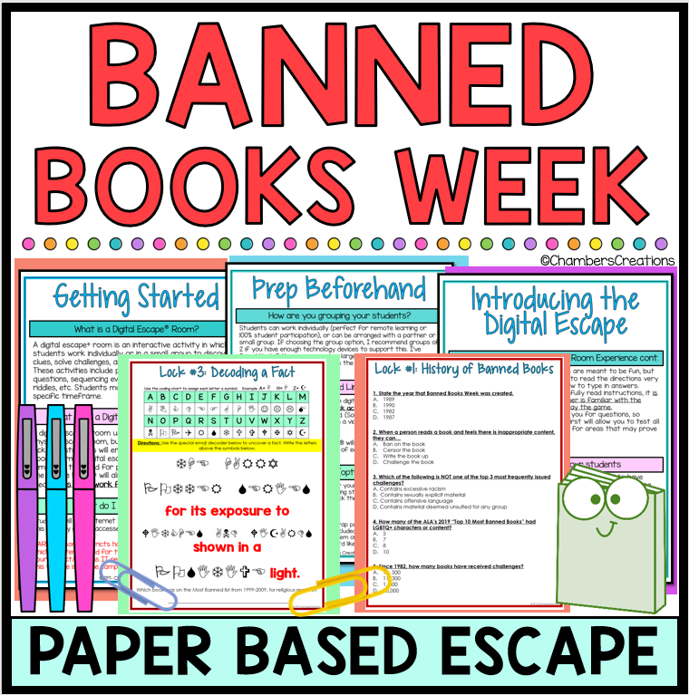 Banned Books Week Paper Escape Room Activity October Library Breakout Game
