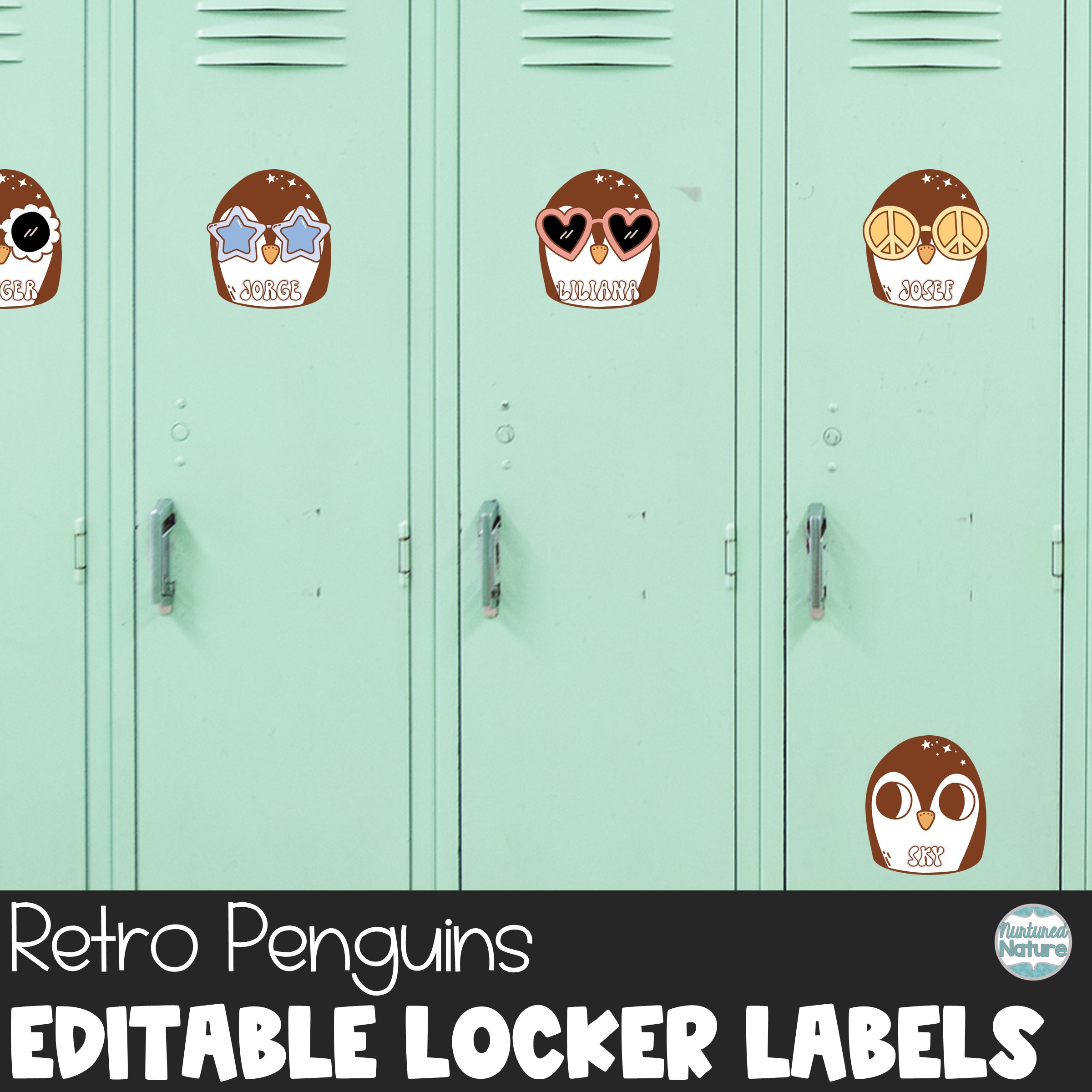 ⪩⪨さま専用ページ Retro Winter Name Tags - Penguins - Editable Locker Labels or