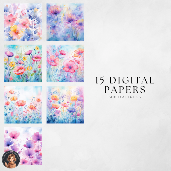 Watercolor Floral Dreams Digital Paper Pack | Made By Teachers
