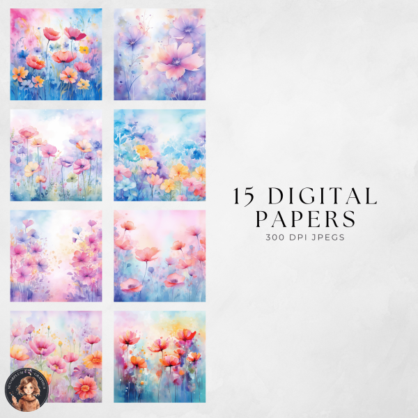 Watercolor Floral Dreams Digital Paper Pack | Made By Teachers