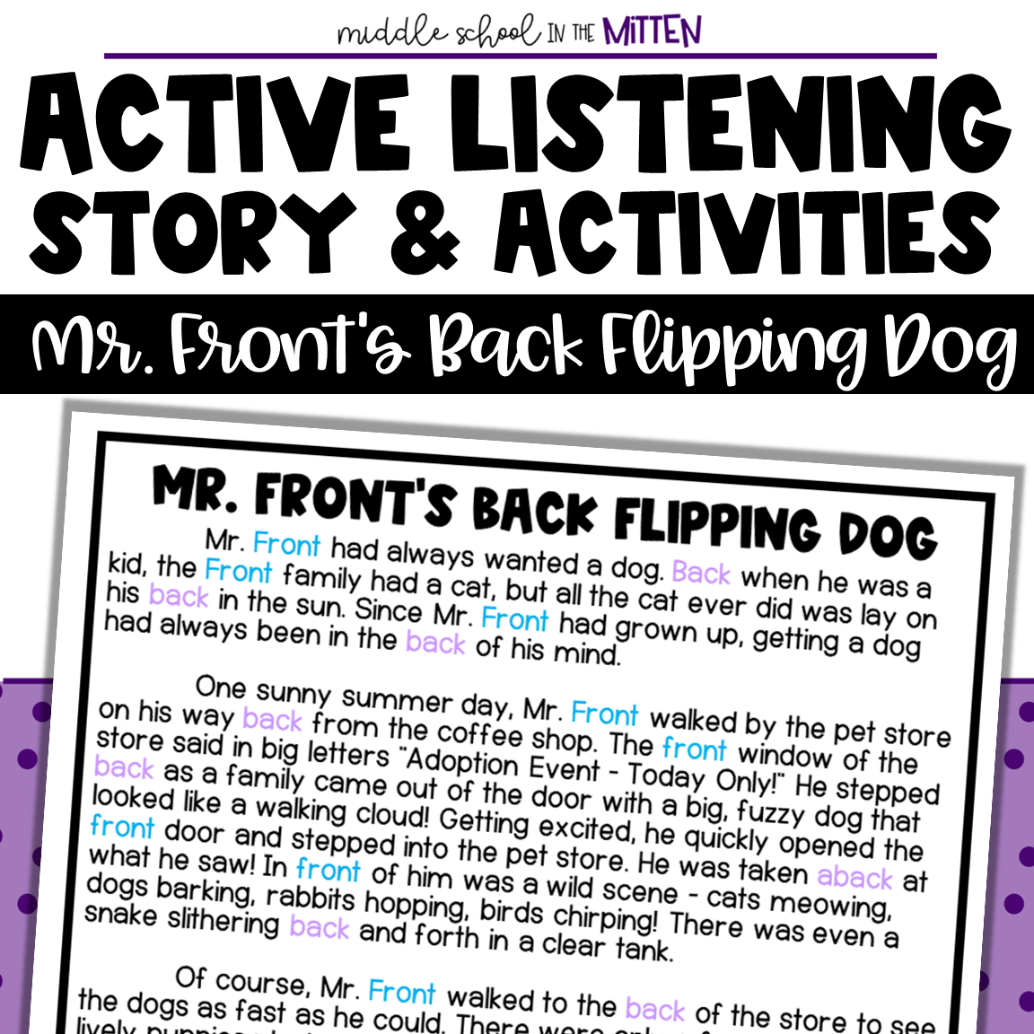 Following Directions and Active Listening Activity Back to School - Front and Back