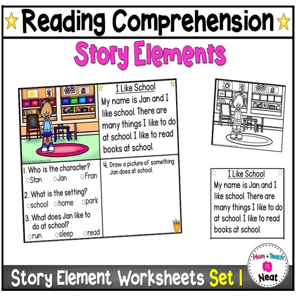 Kindergarten Story Element Worksheets 1 *Reading Comprehension Centers