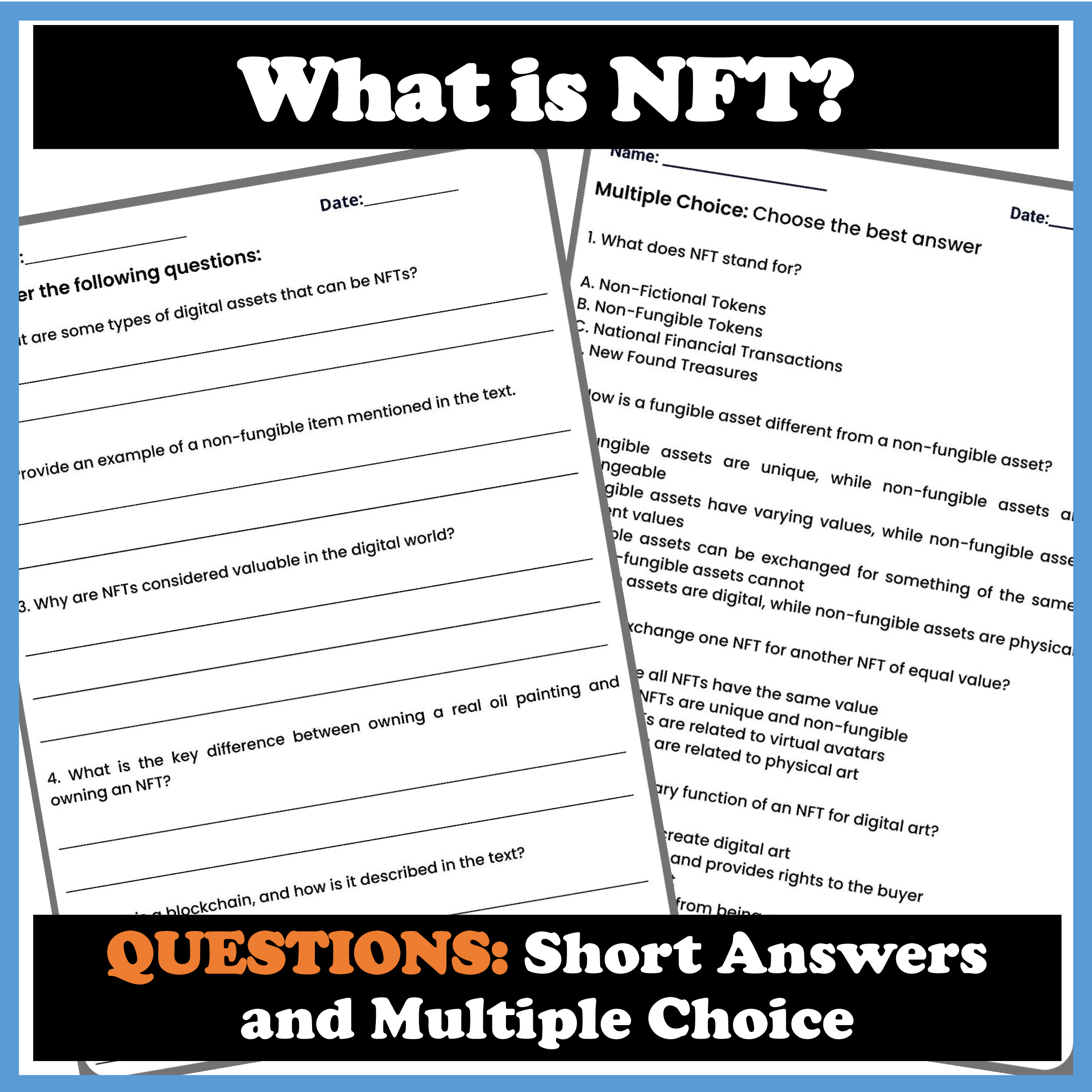 What is NFT? Reading Comprehension Activity with Worksheet and Answer Key