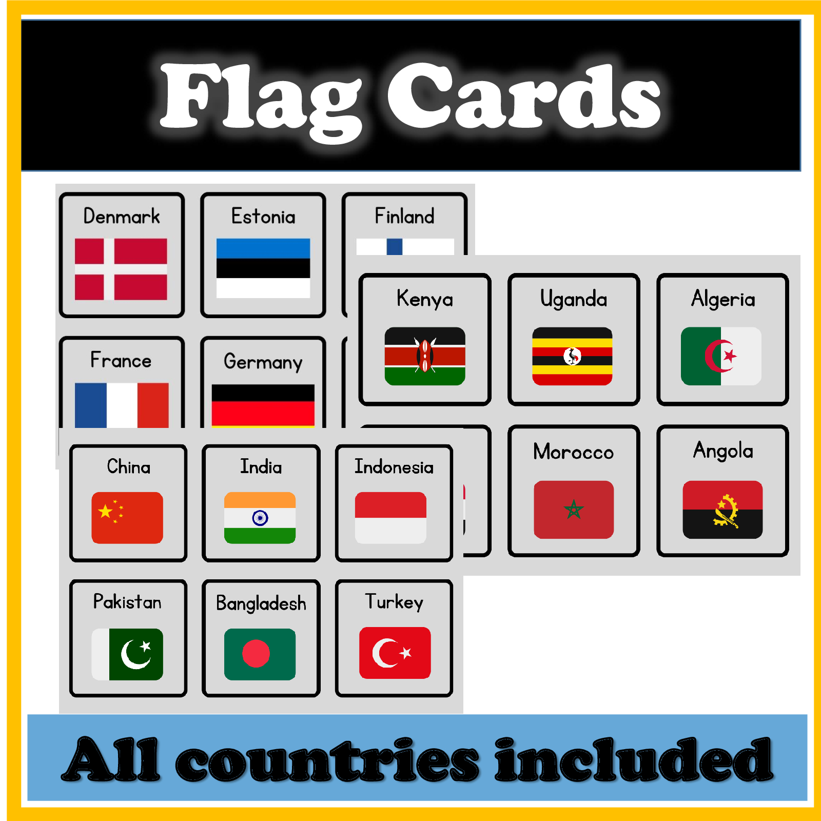 Flag Cards Europe, Americas,Africa, Asia, Australia and Oceania