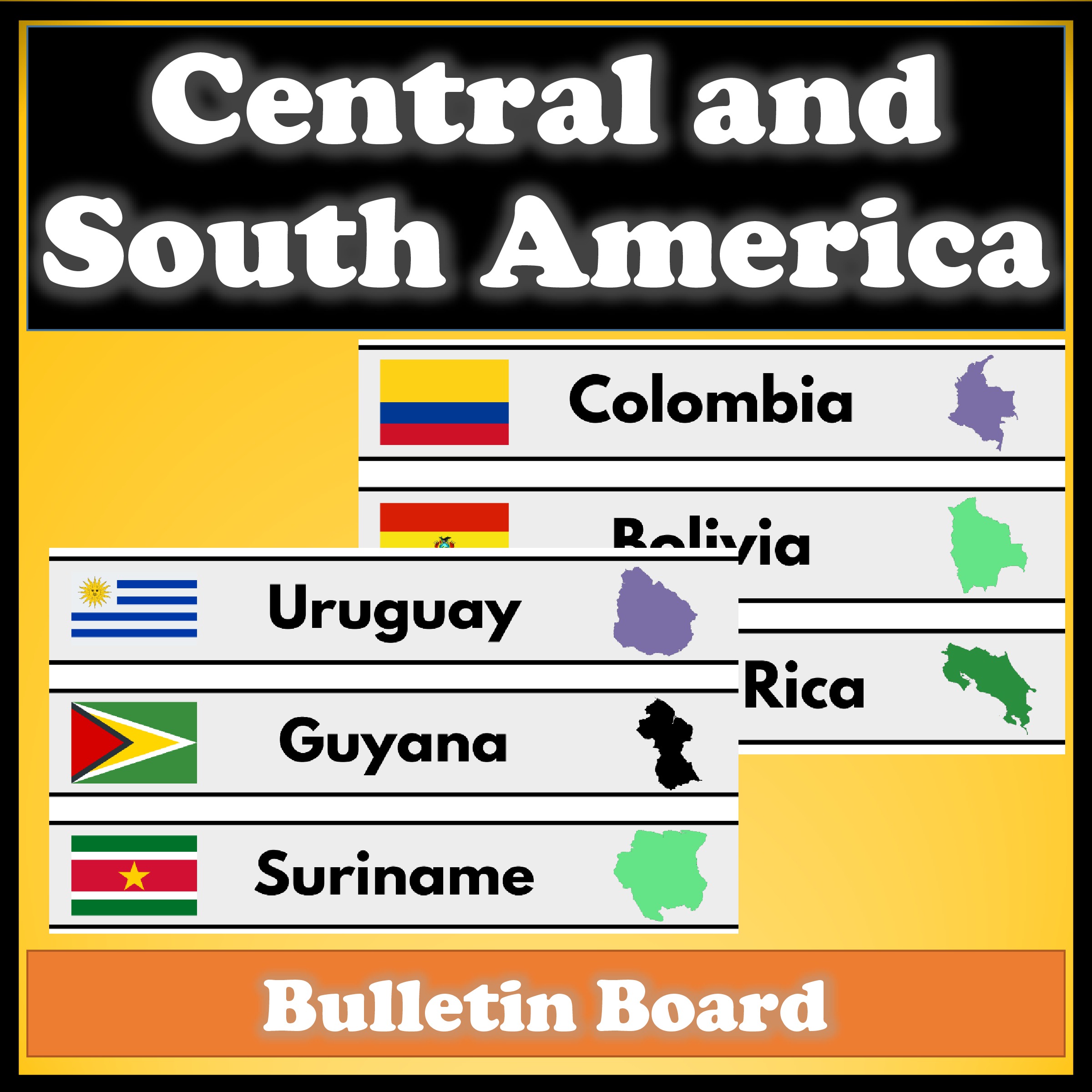 North, Central and South America - Word Walls/Bulletin Boards with Map and Flag
