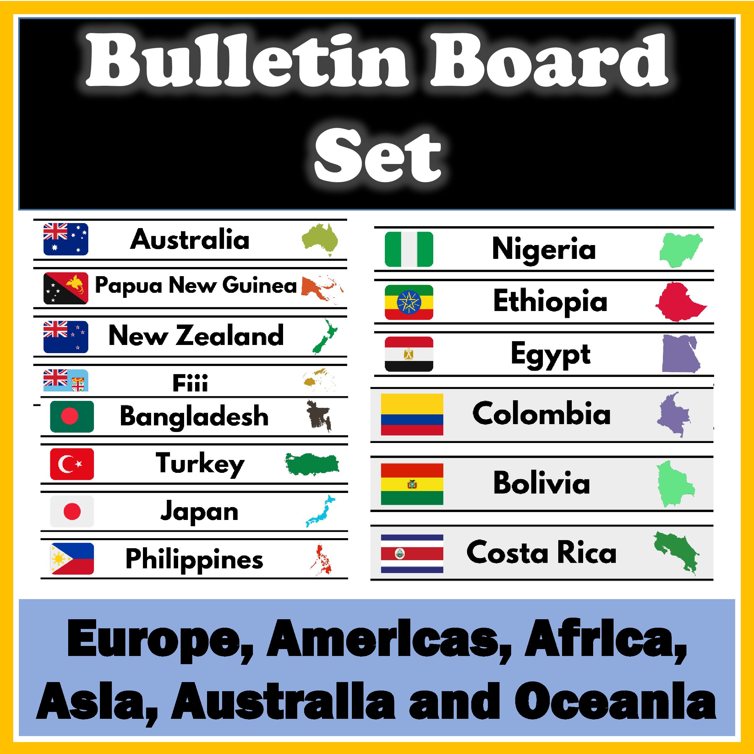 Word Walls Bulletin Board Bundle Europe, Americas, Africa, Asia, Australia