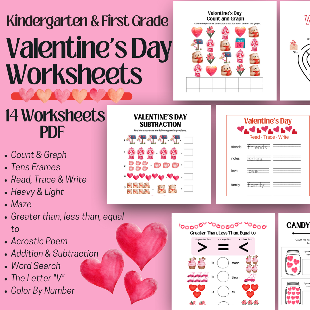 Kindergarten & First Grade Valentine's Day Workbook