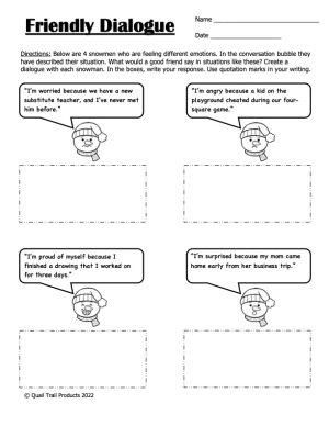 Social/Emotional Activities and Worksheets - Snowman Theme - Made By ...