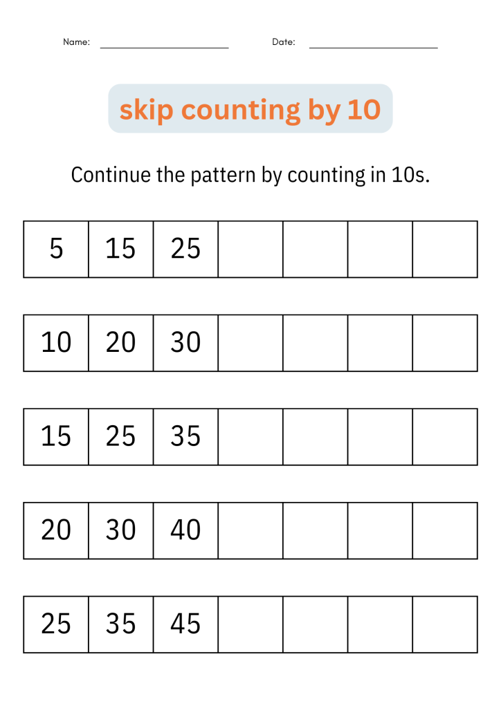 Skip Counting by 10 Numbers Math Practice Worksheets for 1st 2nd Grade ...