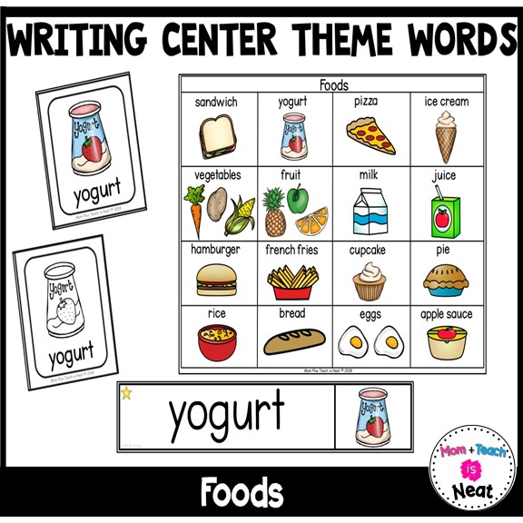Kindergarten Writing Center Words- Picture/Vocabulary Card Theme: Food Words