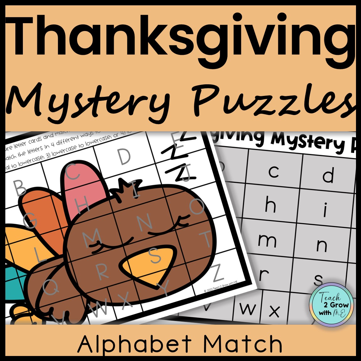 Thanksgiving Mystery Puzzles Alphabet Match for Kindergarten to 2nd Grades