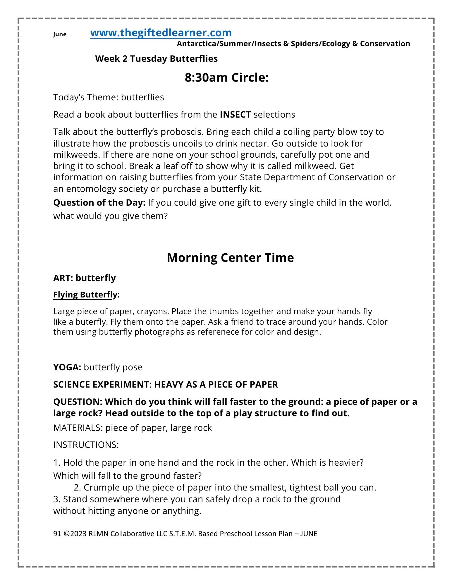 Preschool Lesson Plans daily Curriculum STEAM Reggio Montessori JUNE Themes