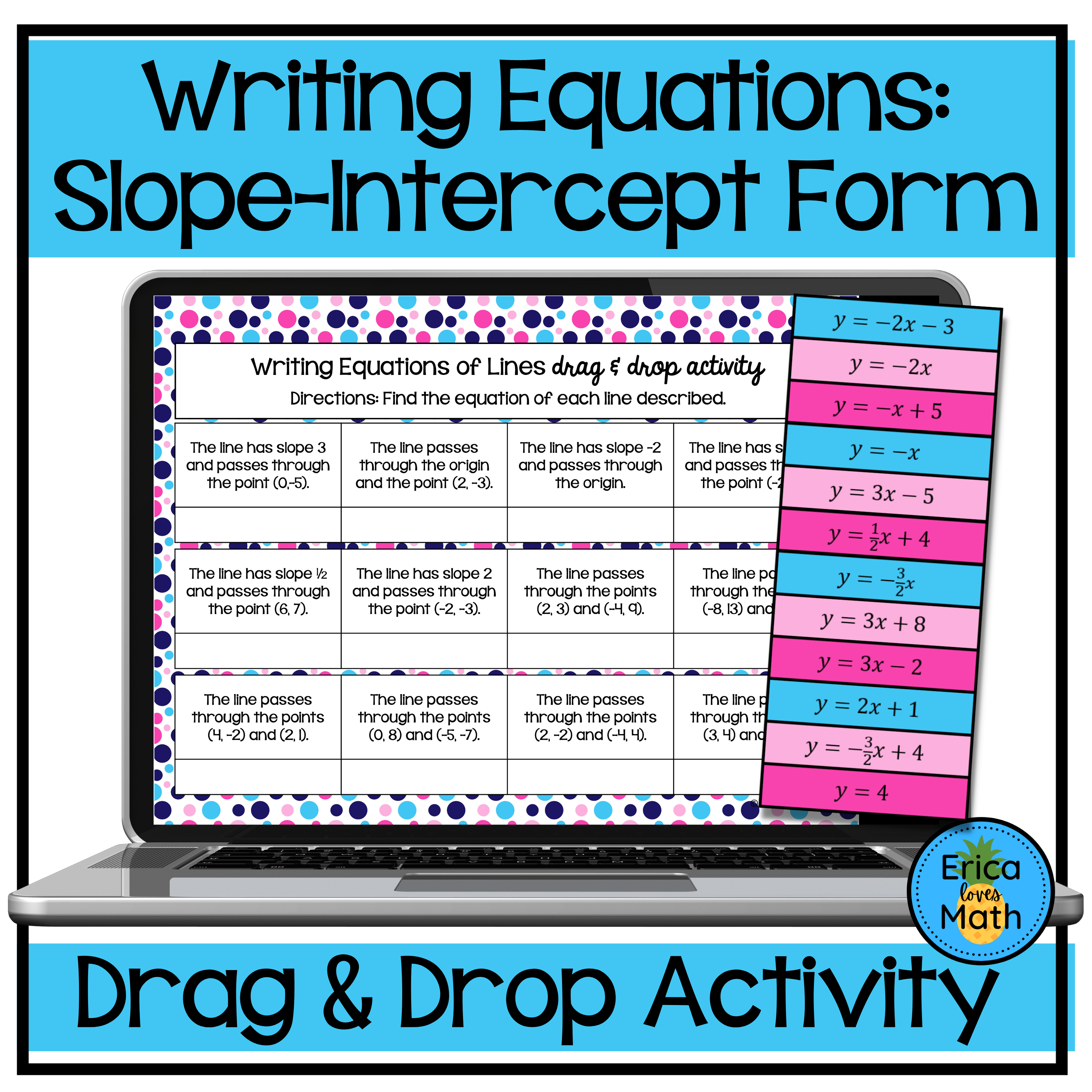 Writing Equations of Lines Slope-Intercept Form Digital Activity Drag & Drop