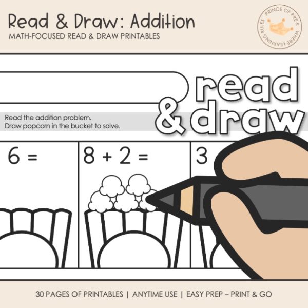 Draw Hard Addition Math Read & Draw | Addition to 10 | Sums to 10 | Kinder Addition 1st ...