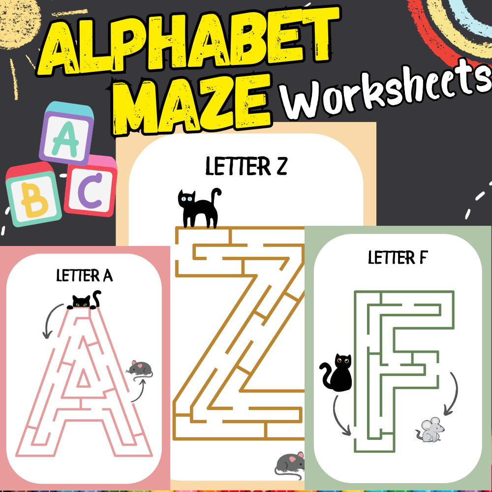 Uppercase Alphabet Maze Worksheets, Ideal for preschoolers and early learners
