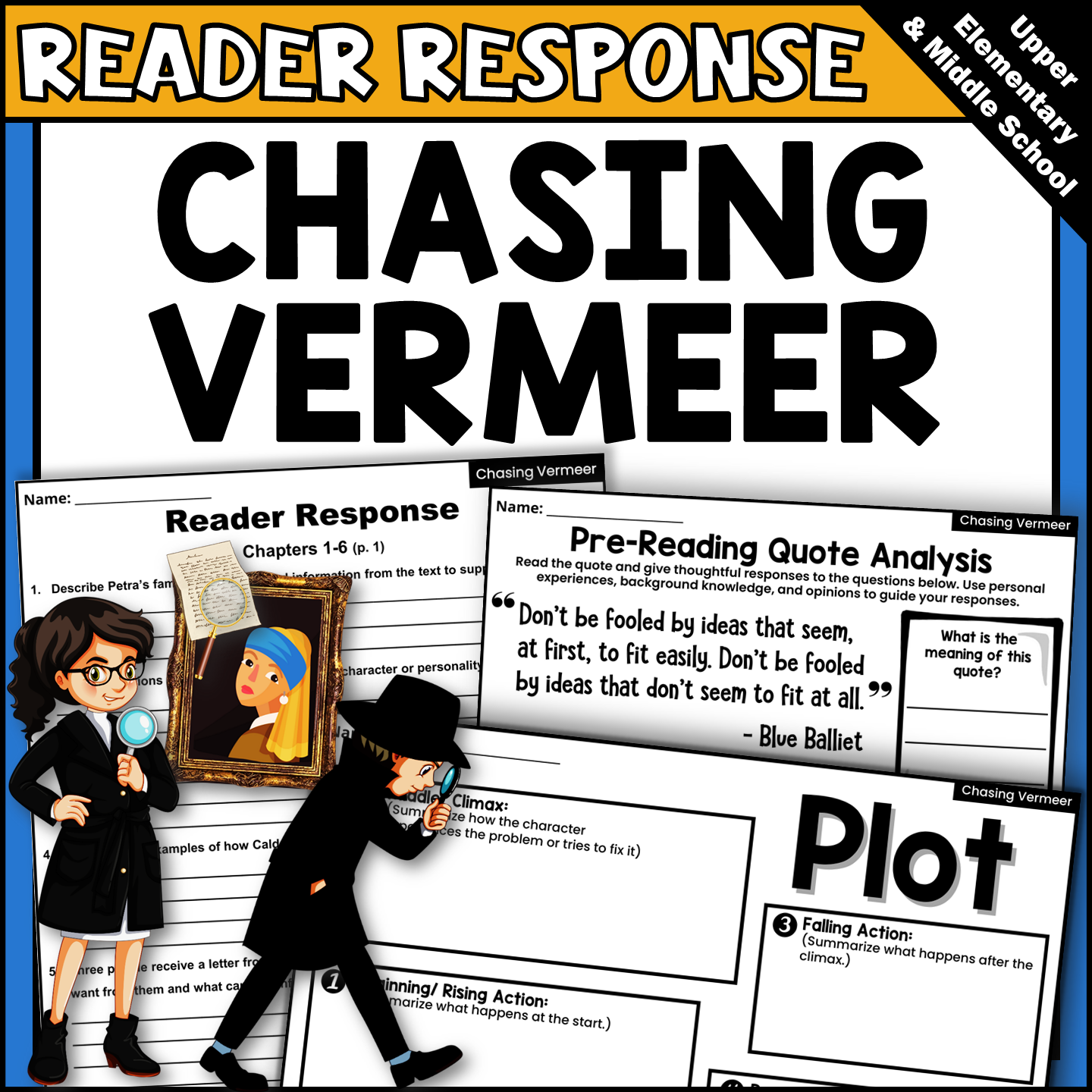 Chasing Vermeer Novel Study Activities and Reading Graphic Organizers