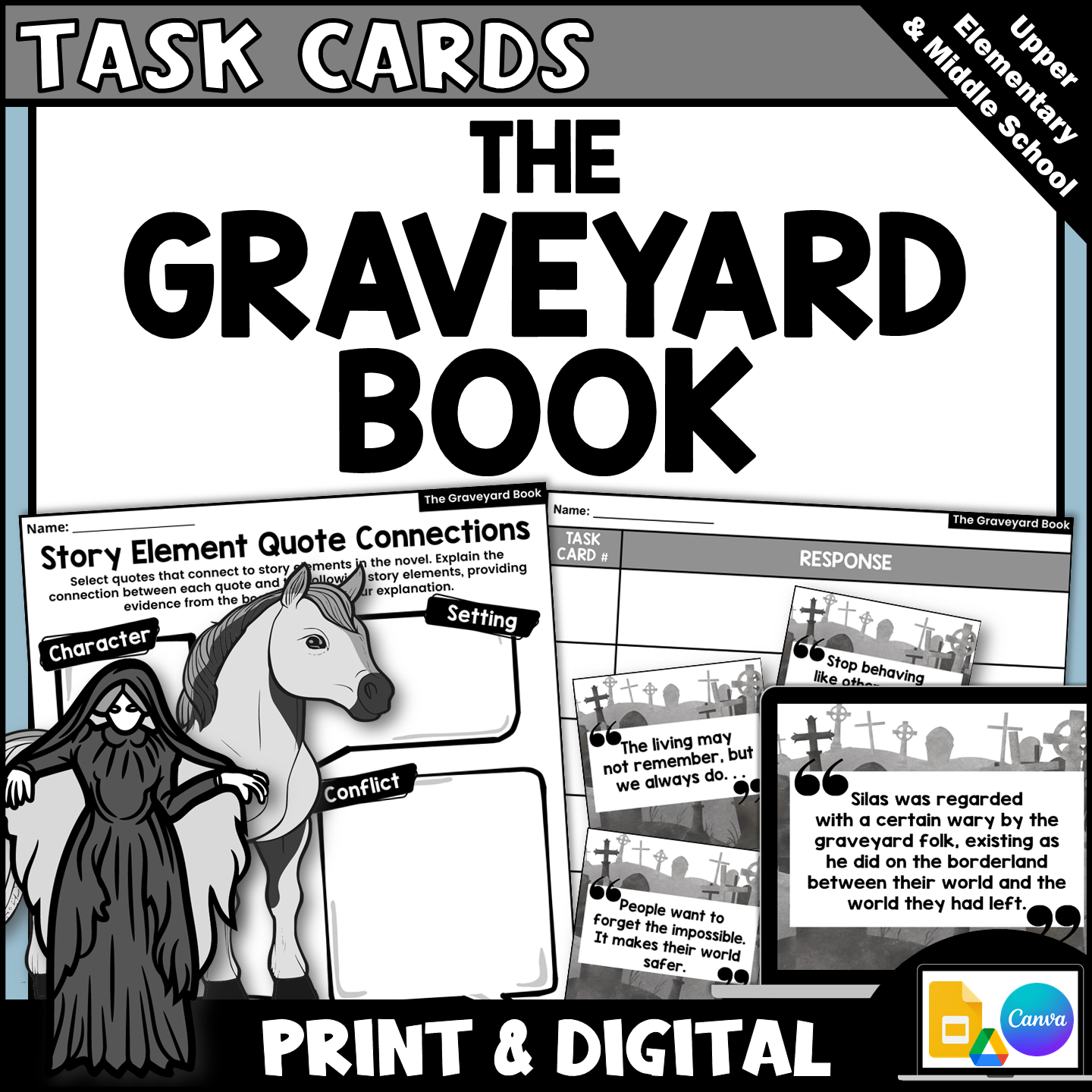 The Graveyard Book Novel Study Task Card and Quote Analysis Activities