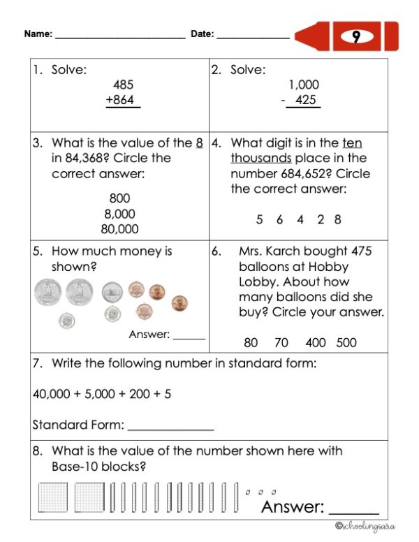 3rd Grade Spiral Math Review | Daily Morning Work | Homework | Set 1 ...