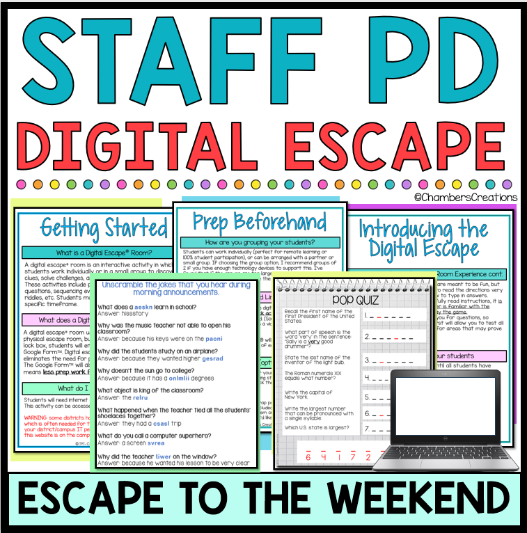Teacher Staff Morale Team building Digital Escape Room PD back to school Admin