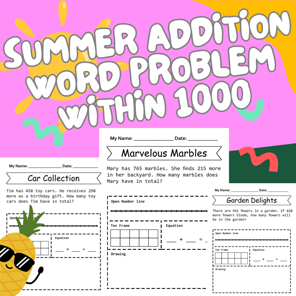 Summer Addition Word Problem Within 1000