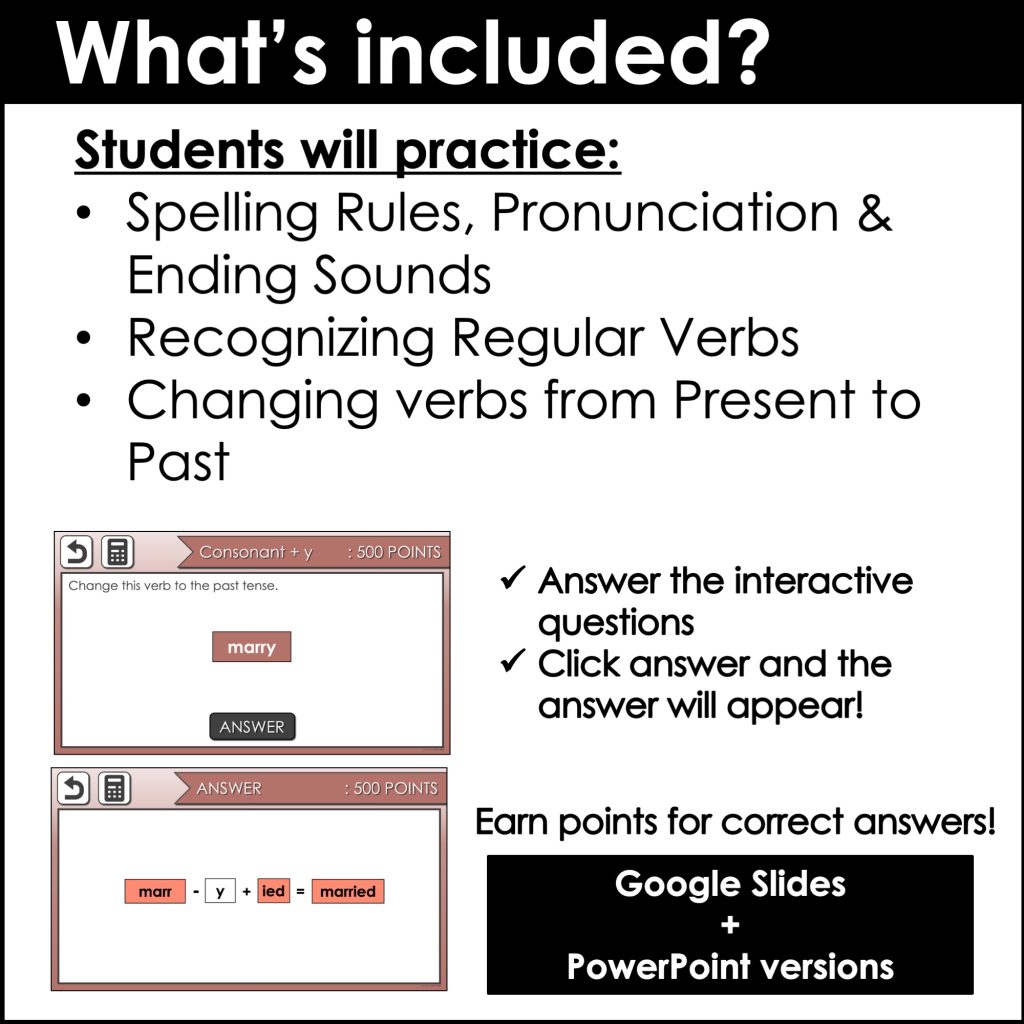 Past Tense Verb Review - Regular Verbs Game Show | PowerPoint + Google ...