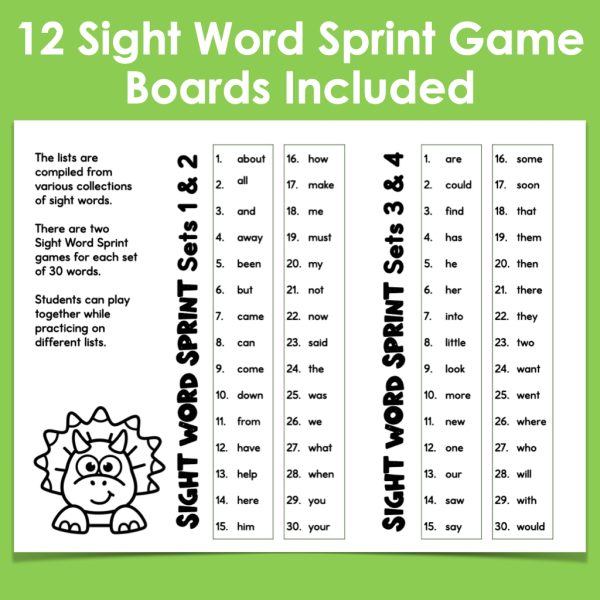 Sight Word Fluency Games Easy Prep Dinosaur Themed | Made By Teachers