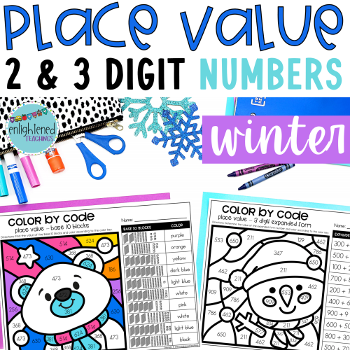 Winter Place Value Worksheets Color by Place Value 2 & 3 Digit Place ...