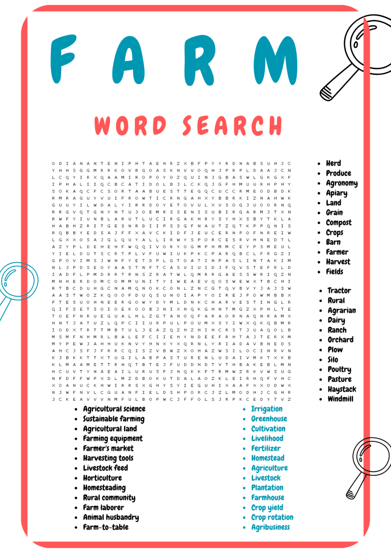 FARM WORD SEARCH PUZZLE WORKSHEETS ACTIVITIES FOR KIDS - Made By Teachers