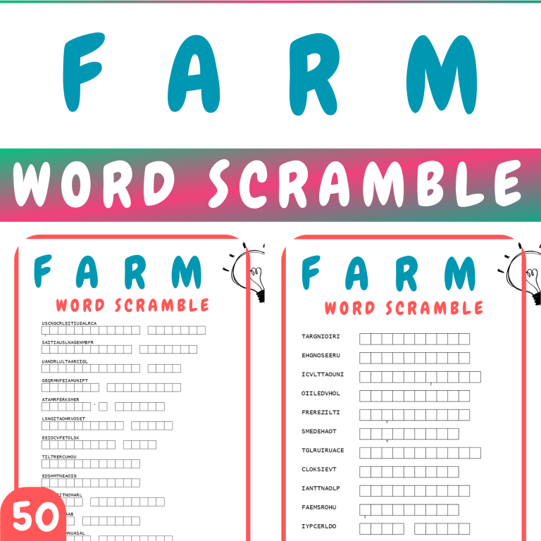 FARM WORD SCRAMBLE PUZZLE WORKSHEETS ACTIVITIES FOR KIDS - Made By Teachers