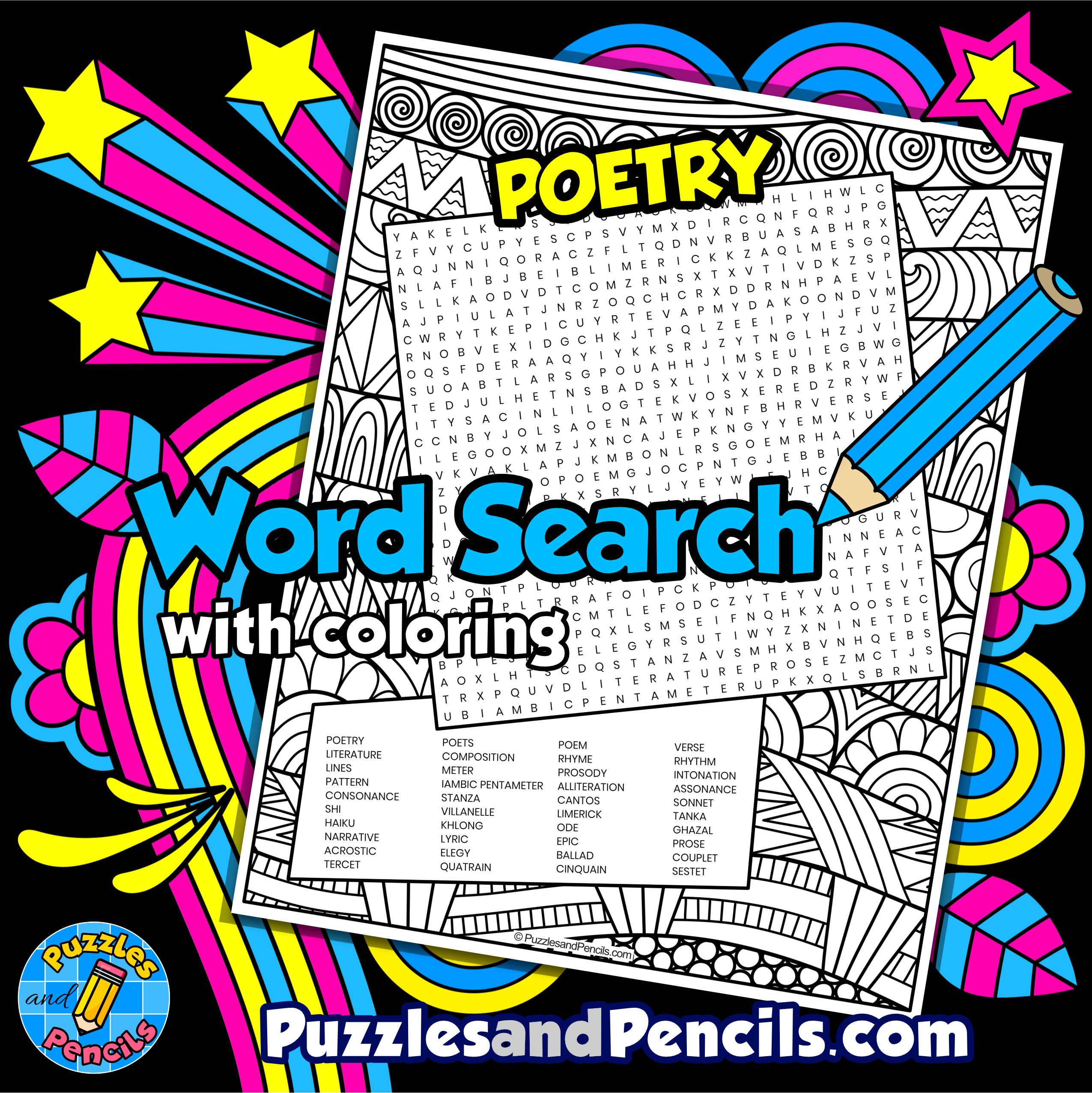 Poetry Word Search Puzzle with Coloring