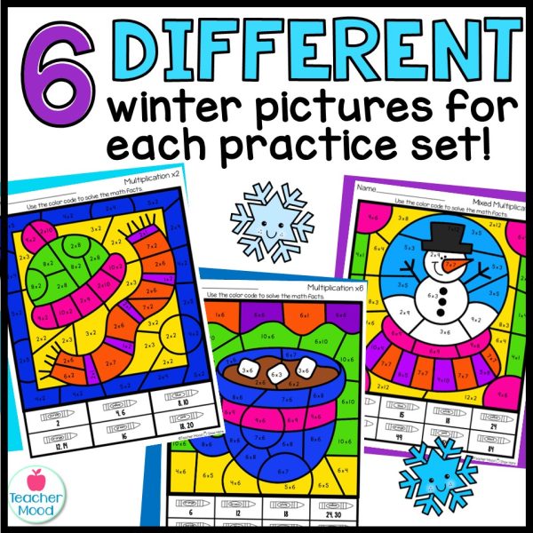 Winter Coloring Pages | January Math | Multiplication Facts Practice ...